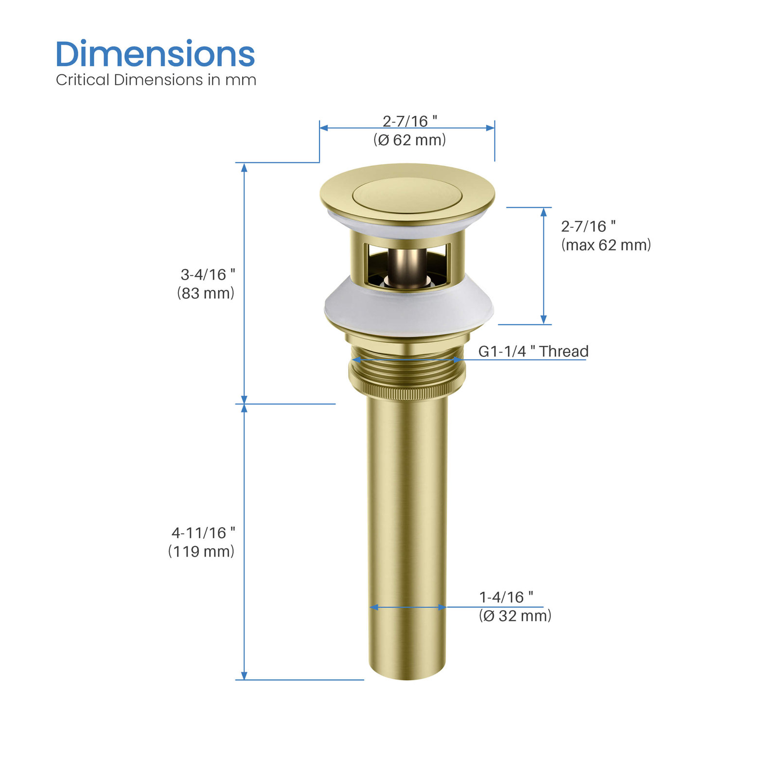 Circular Single-Hole Bathroom Faucet with Drain, Brushed Gold
