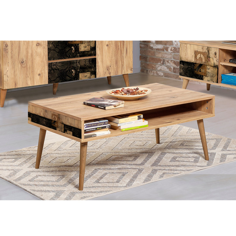 Modern 2-Tier Coffee Table, Atlantic Pine Finish, 43.3 x 17.7 x 23.6 inches | 100% Melamine Coated Particle Board, Hornbeam Legs, UV Coating | Stylish and Functional Storage Solution for Living Room and Office