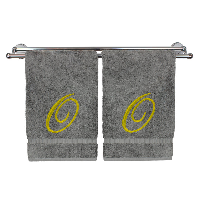 Ensemble de serviettes 2 pièces 100% coton monogramme, Gris/doré, O