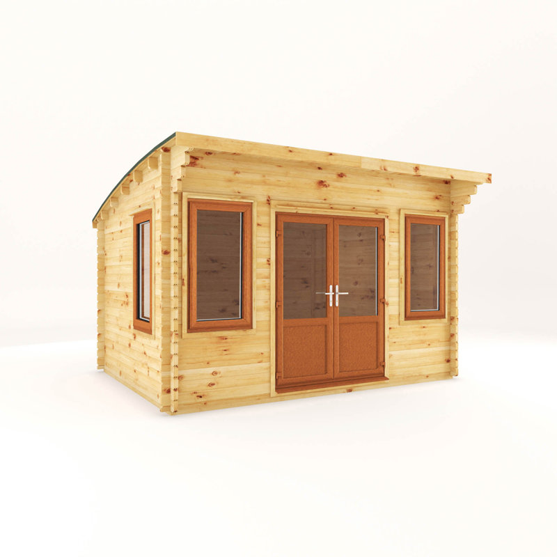13ft x 10ft Curved Roof Log Cabin UPVC Windows & Doors (44mm), Oak/Natural Timber