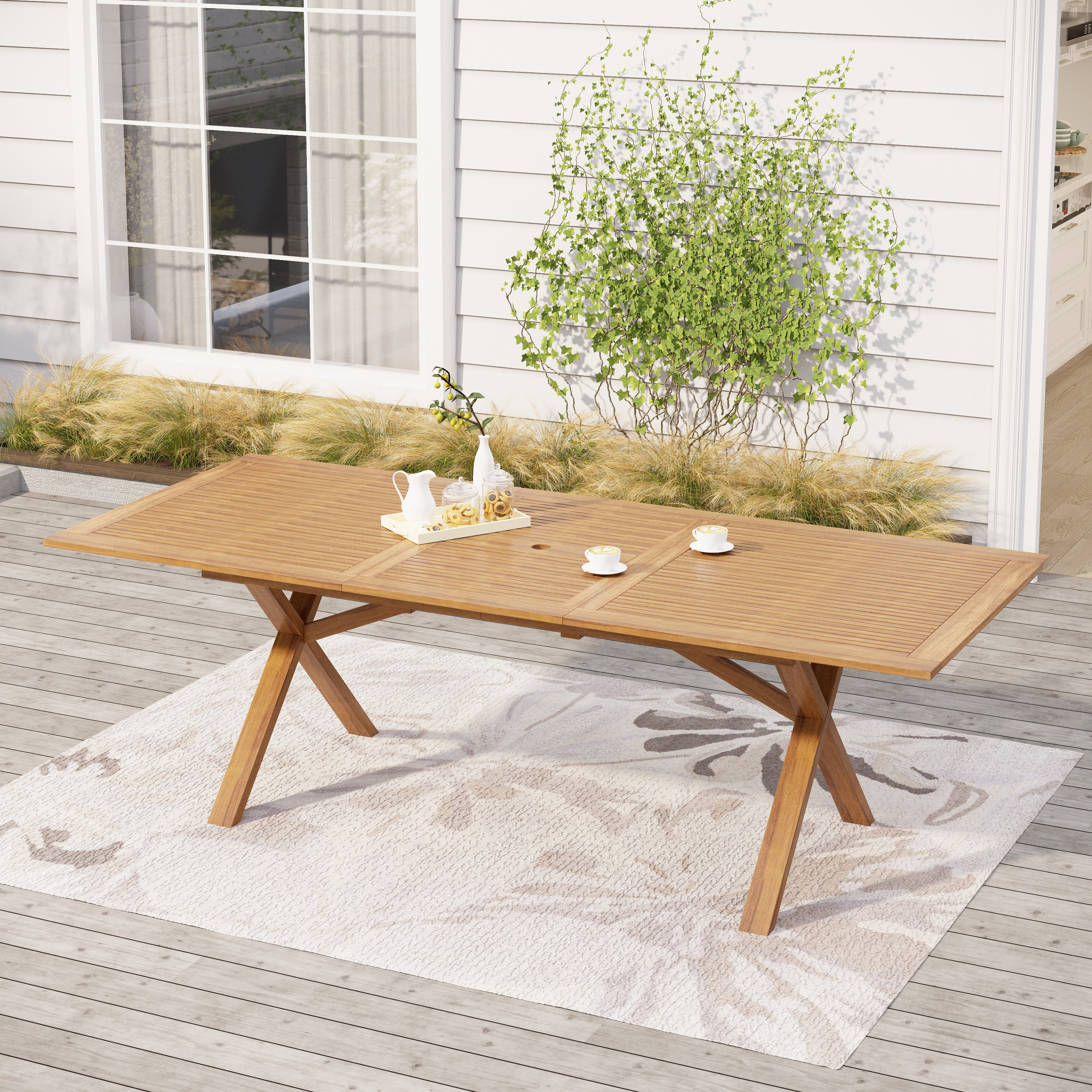 Nahki Extendable Rectangular Acacia Outdoor Dining Table