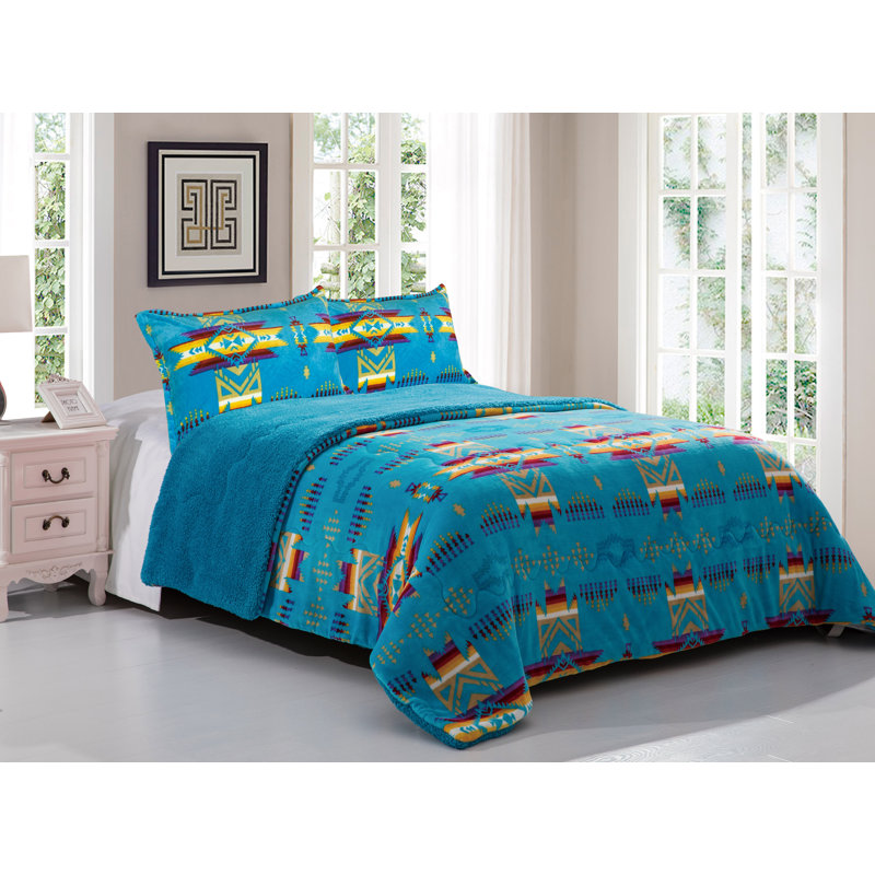 Ensemble d'édredon doublé sherpa pour grand lit Queen Foundry Select, Très grand, Bleu turquoise