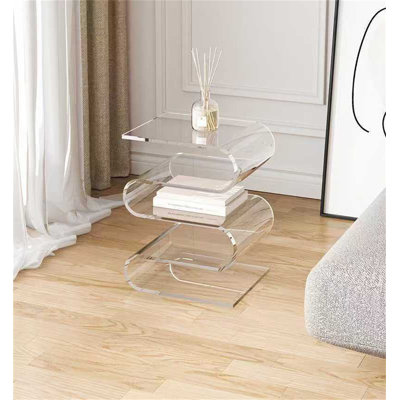 Modern S-Shaped Acrylic Coffee Table - Clear Transparent End Table with Bookcase, Minimalist Lightweight Side Table for Living Room, Bedroom by Kztmaea