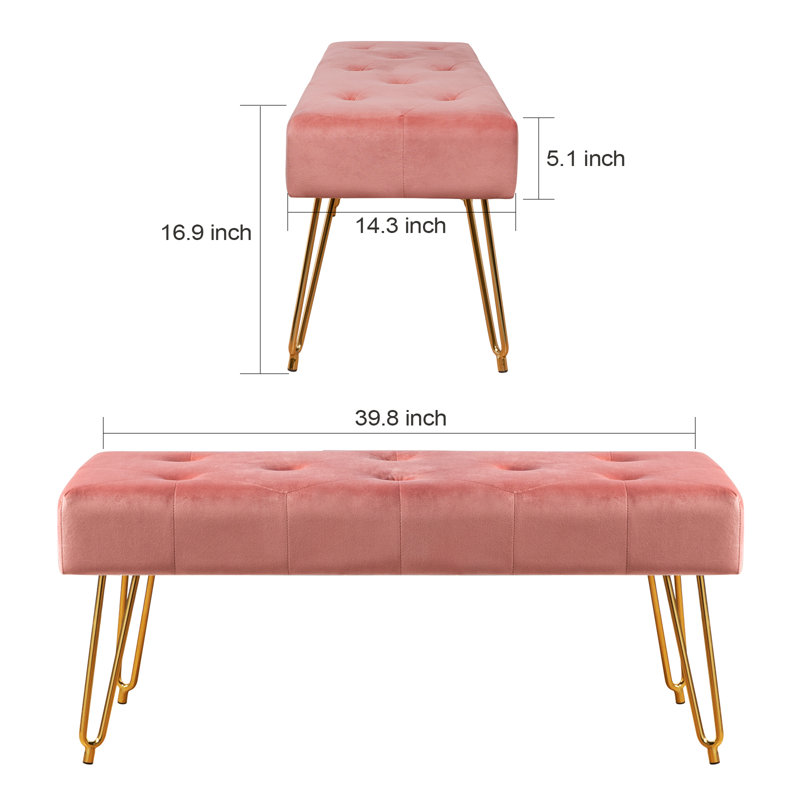 Banc rembourré en velours Saichi, Rose
