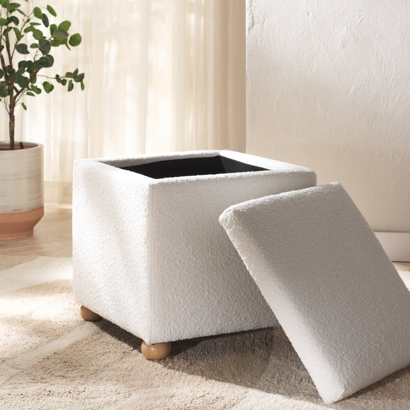 Becka Square Boucle Storage Ottoman, Ivory Boucle