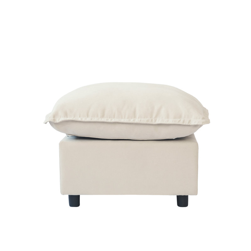 Repose-pieds rembourré en lin Moncada, Beige