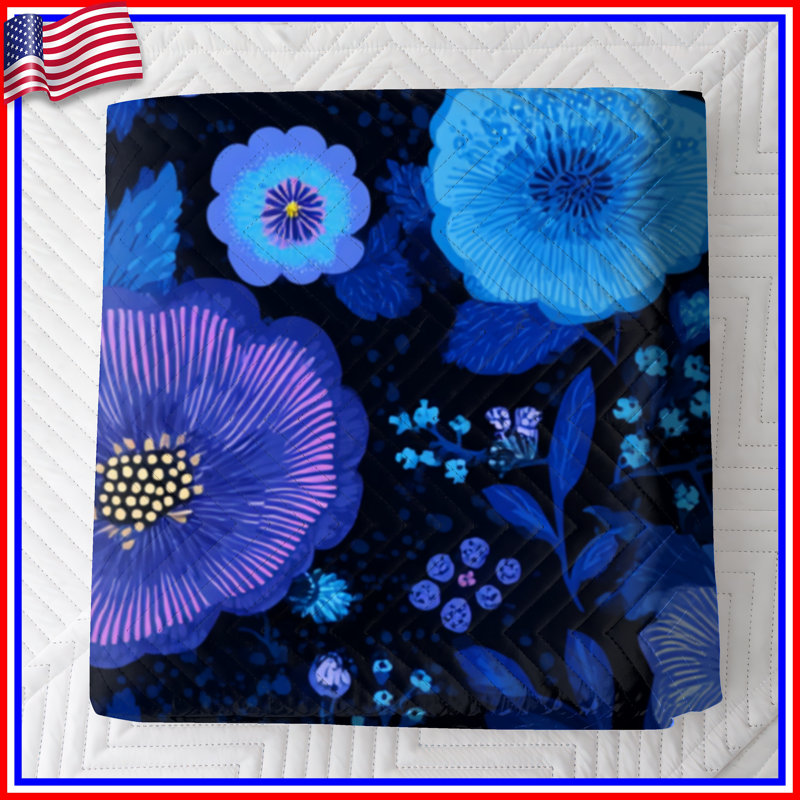 Couvre-lit matelassé bleu à motif floral toutes tailles, Très grand lit
