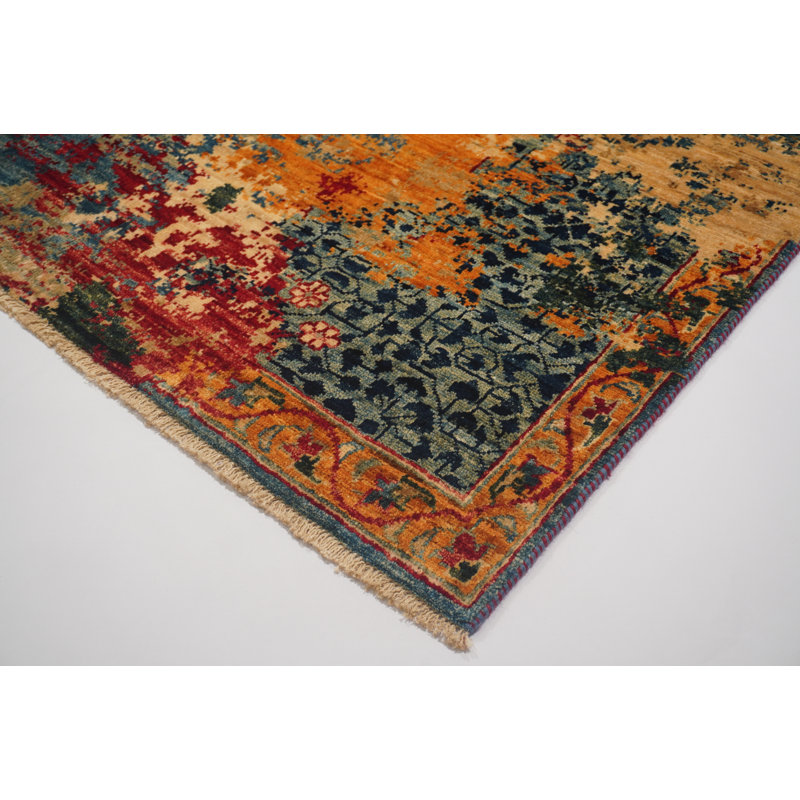 Hand-Knotted High-Quality Red and Blue Area Rug