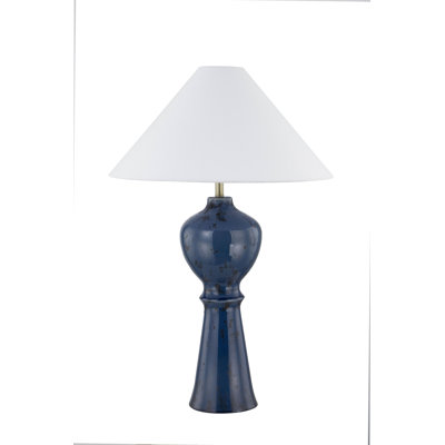 Lampe de table 30,5 "avec abat-jour en lin Ifeyinwa, bleu foncé