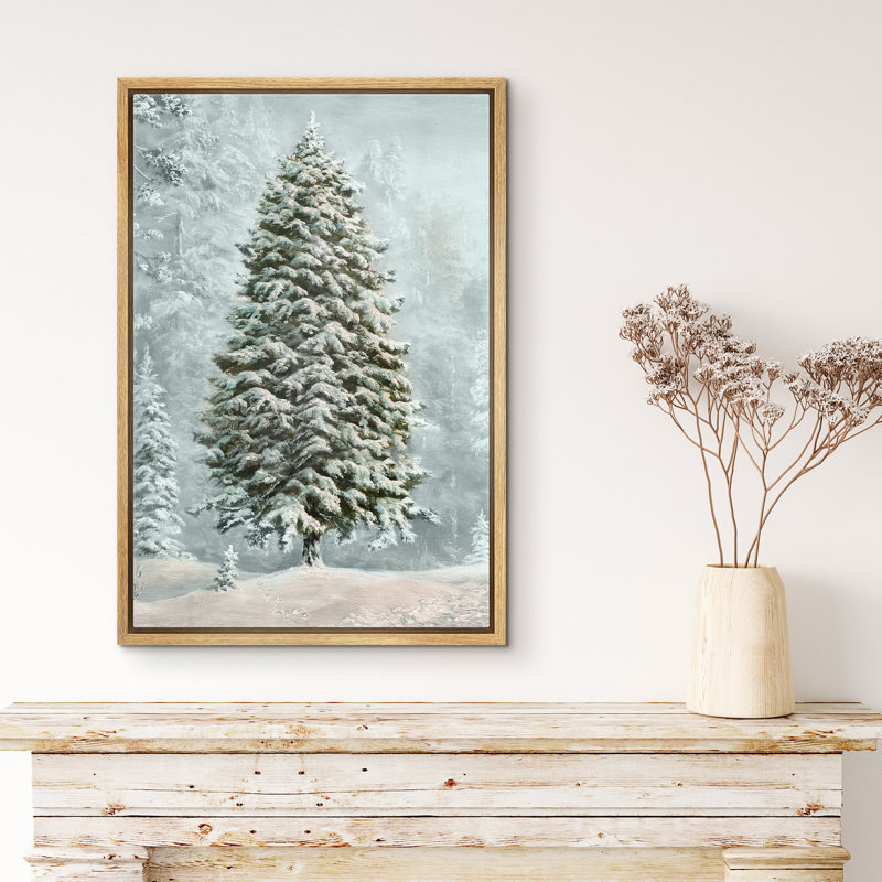 «Huge Snowy Winter Pine Tree Landscape French Country Holiday Decor», reproduction d'art sur toile encadrée, Naturel