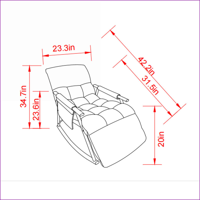 Chaise berçante avec dossier / repose-pieds réglable, structure en fer massif pliable Poches latérales | Ivoire | Ours en peluche
