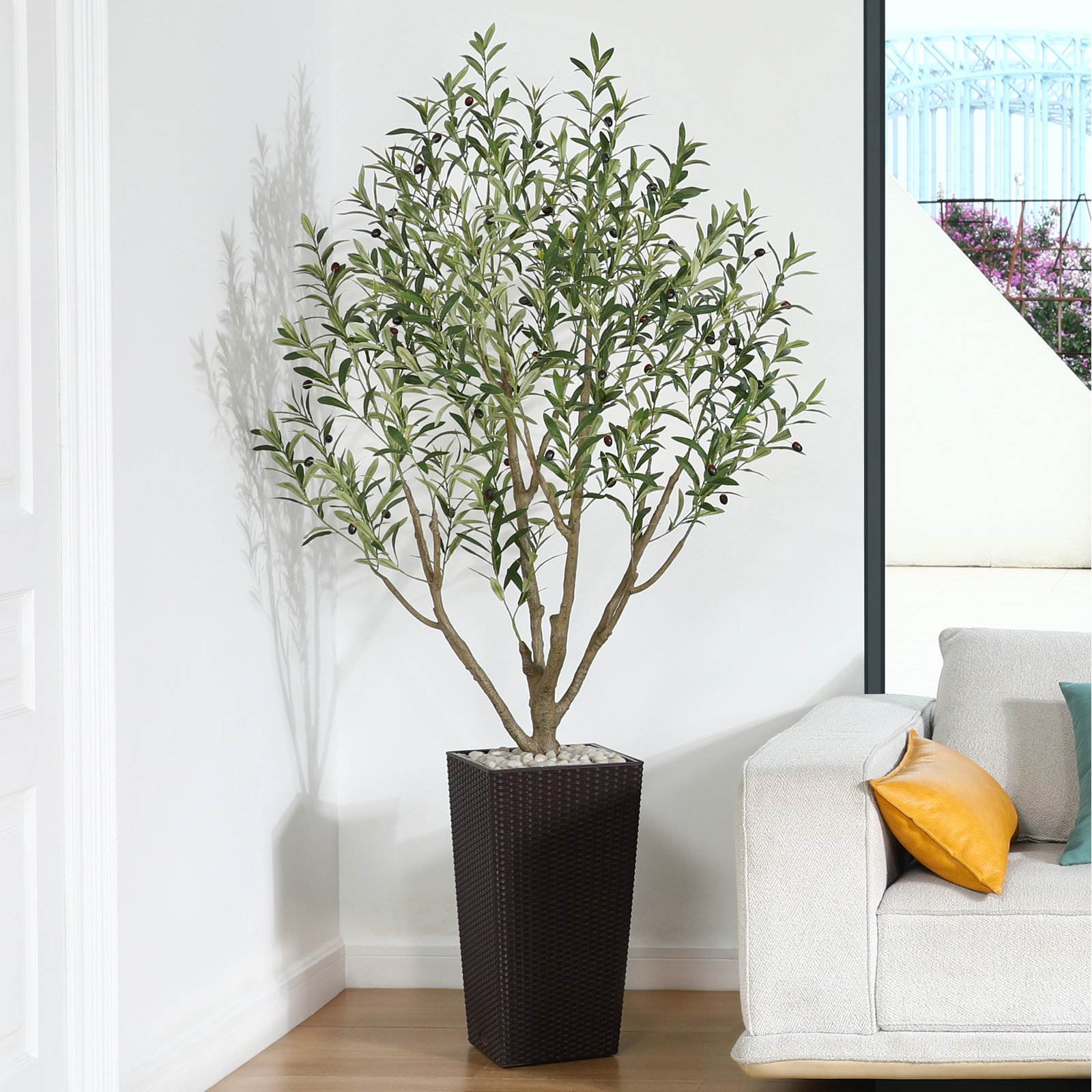 Adcock Olive Tree in Pot, 72" H x 24" W x 24" D, Brown