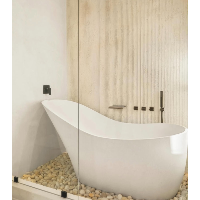 67.3" x 29.7" Freestanding Soaking Cement Bathtub, White 
