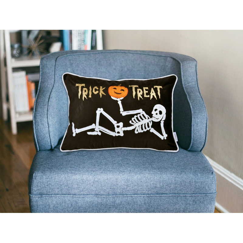 Coussin décoratif en velours squelette Trick or traiter - Halloween lombaire