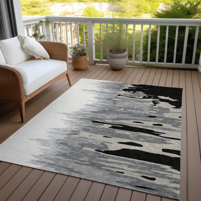 Tapis noir intérieur / extérieur Meleya , 9 pi x 12 pi