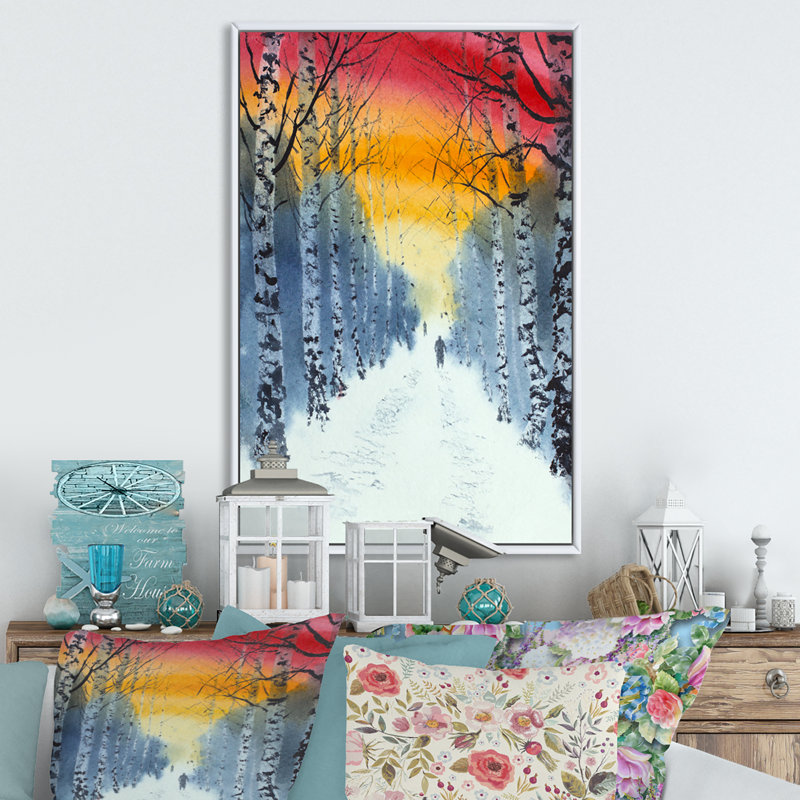 Mystery Evening In Winter Park - œuvre d'art traditionnelle sur toile, L 24 po x H 36 po x P 1,5 po, Cadre flottant blanc