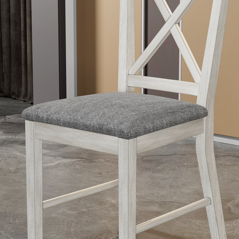 Ensemble de 2 chaises de cuisine sans accoudoirs en bois massif avec pieds en bois d'hévéa massif, chaises de salle à manger rembourrées à dossier haut de style maison de campagne