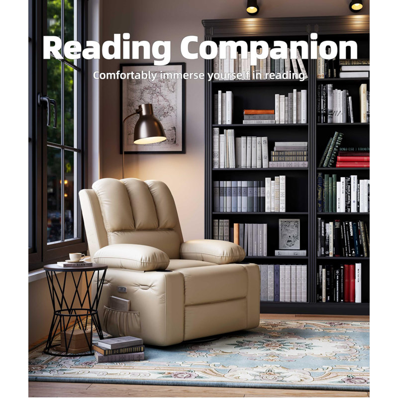 37.4" Electric Power Recliner with Heat and Massage, Rocking Recliner Chair 22" Seat with Cup Holders, Beige