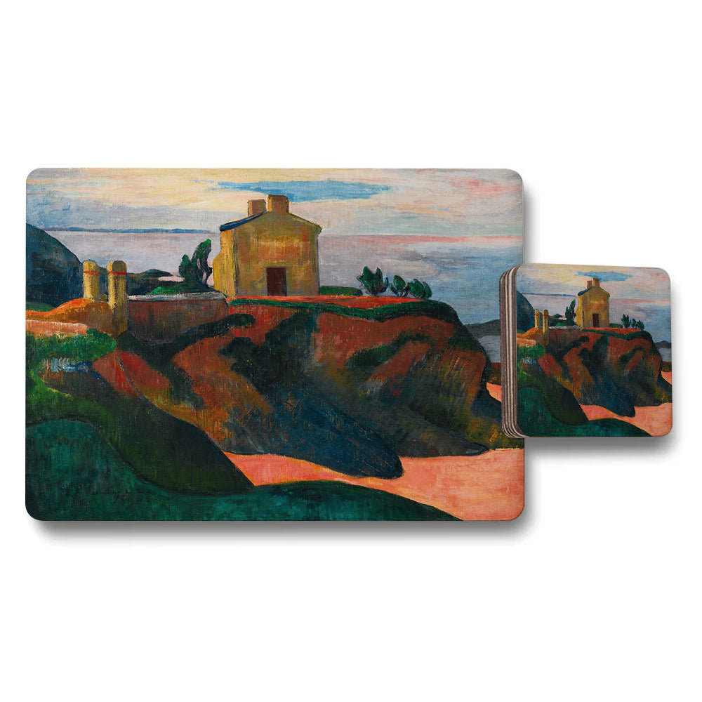 Coastal Cliff House Art Placemat And Coaster Set By Ocean View