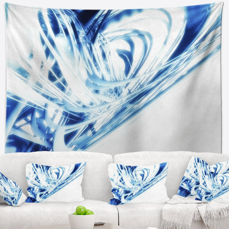 Tapisserie fractale bleue 3D, H 50 po x l 60 po