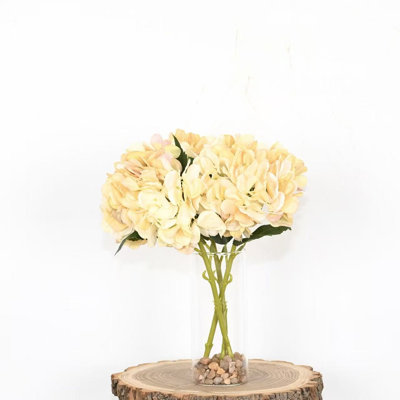 Arrangement floral d'hortensia artificiel de 12 po dans un vase avec de l'eau artificielle, longue tige de verdure, feuilles de fausse fleur pour la table de salle à manger, centre de table, bouquet de fête, décoration intérieure