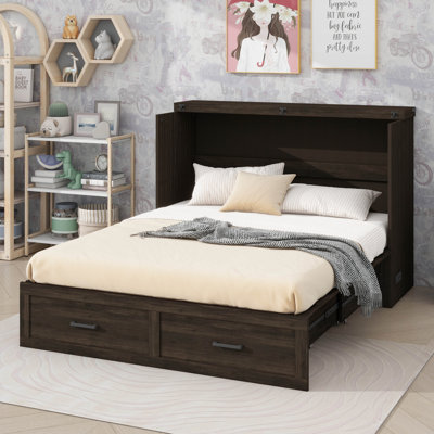 Grand lit escamotable à armoire pour lit de style campagnard pliable avec tiroir de rangement spacieux