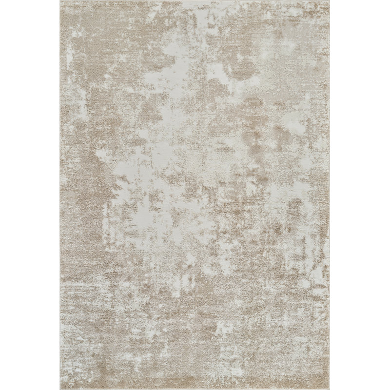 Tapis intérieur abstrait beige / crème 7 pi x 10 pi (6 pi 7 po x 9 pi 6 po) Hikari, tapis moderne, à poils moyens et résistant aux taches