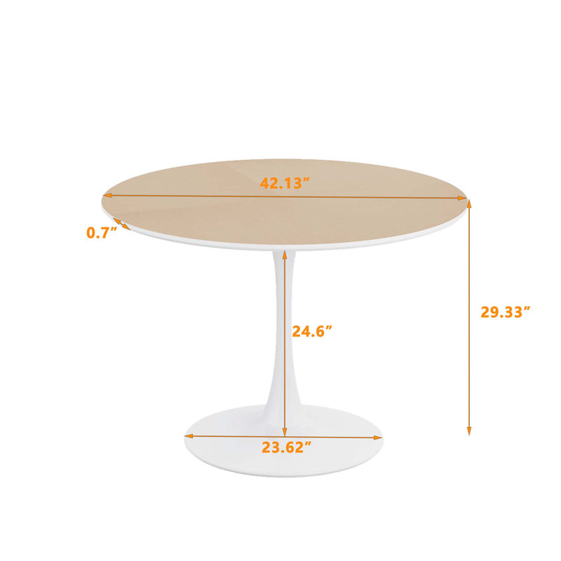 Table de salle à manger Bjarnheiur, Blanc, Naturel, H 29,33 po x l 42,13 po x P 42,13 po