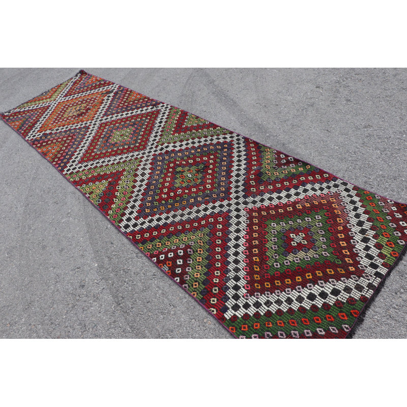Tapis de couloir turc rétro tissé à la main avec un motif géométrique coloré pour un décor de style bohémien avec un design unique en tapis de laine durable