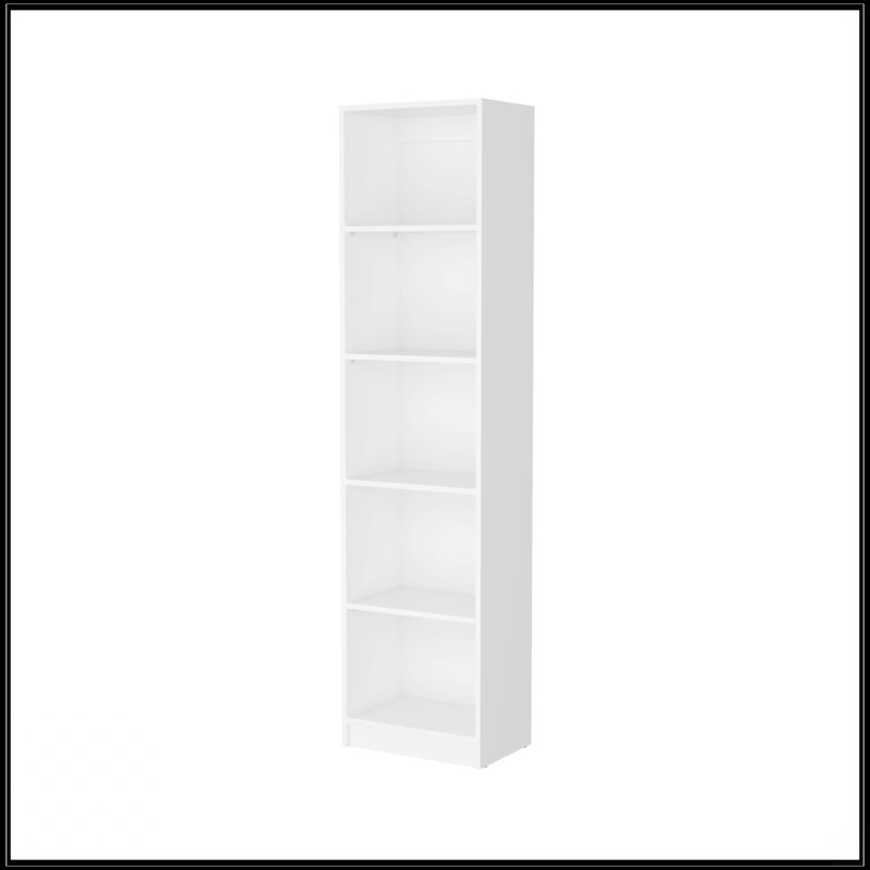 5-Shelf Slim Bookcase, White