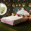 European Single & Double Upholstered Princess Bed With LED Crown Headboard, Pink Velvet-1736005524