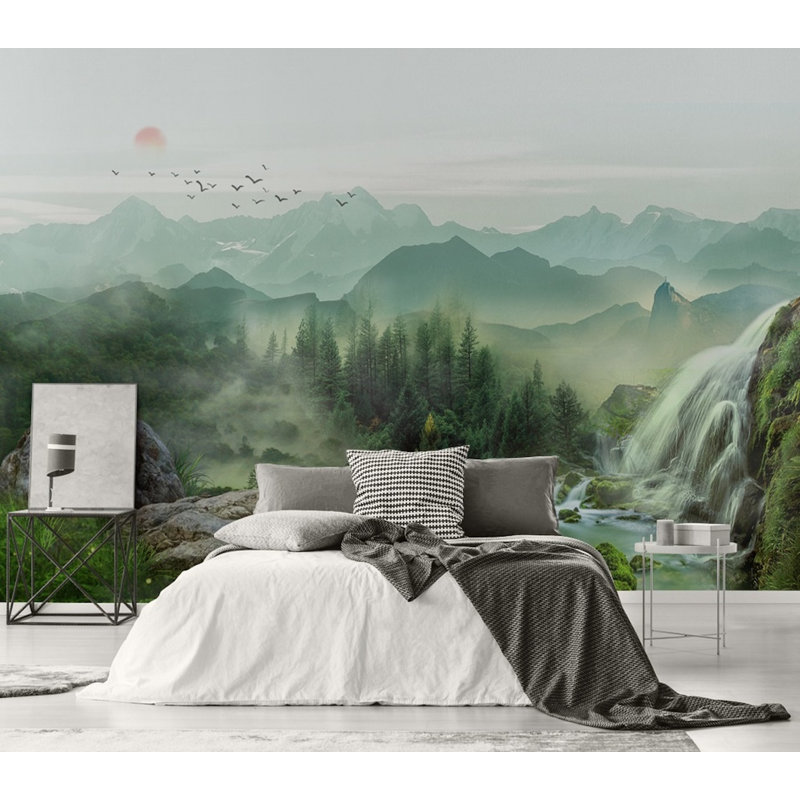 Papier peint amovible Waterfall Misty Landscape Sunrise Country Style, L 48,96 po x l 75 po