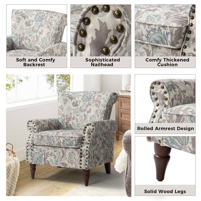 Mooresville Upholstered Armchair with Solid Wood Legs, Gray Polyester Blend