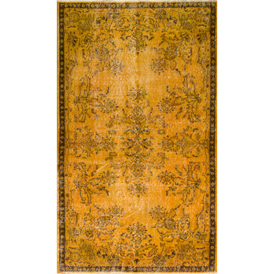 4x6.8 Ft Orange Color Overdyed Handmade Modern Turkish Rug with Medallion Design