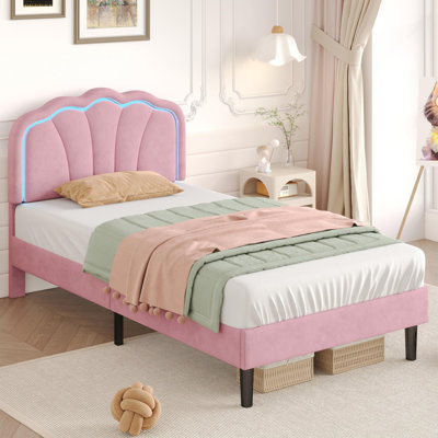 3ft Upholstered Bed With Adjustable Headboard Velvet