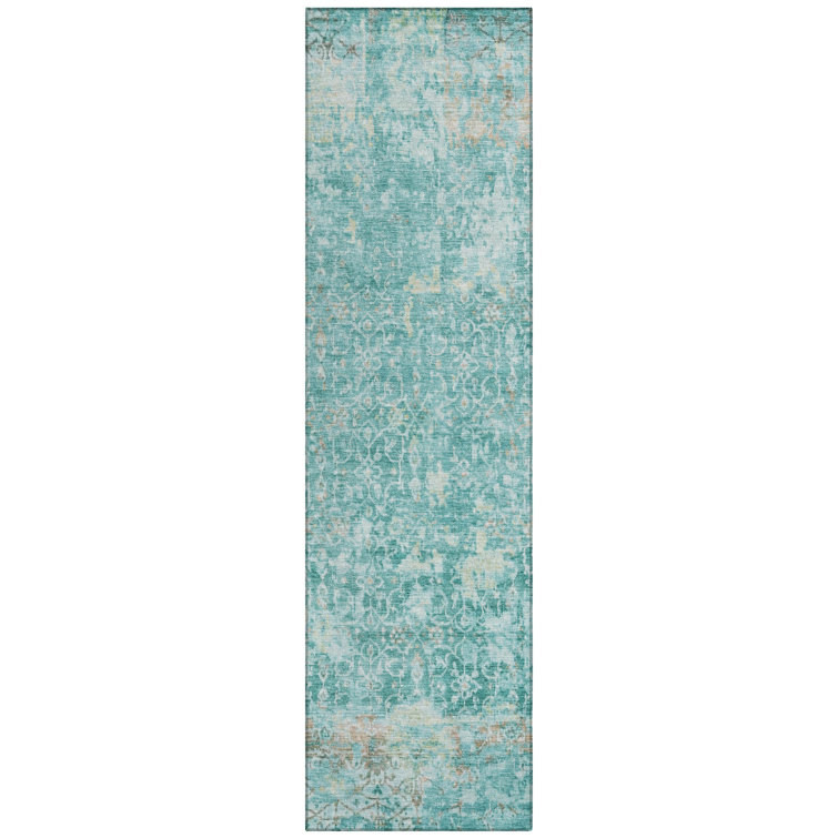 Machine Washable Indoor/Outdoor Xhevrie Teal Rug