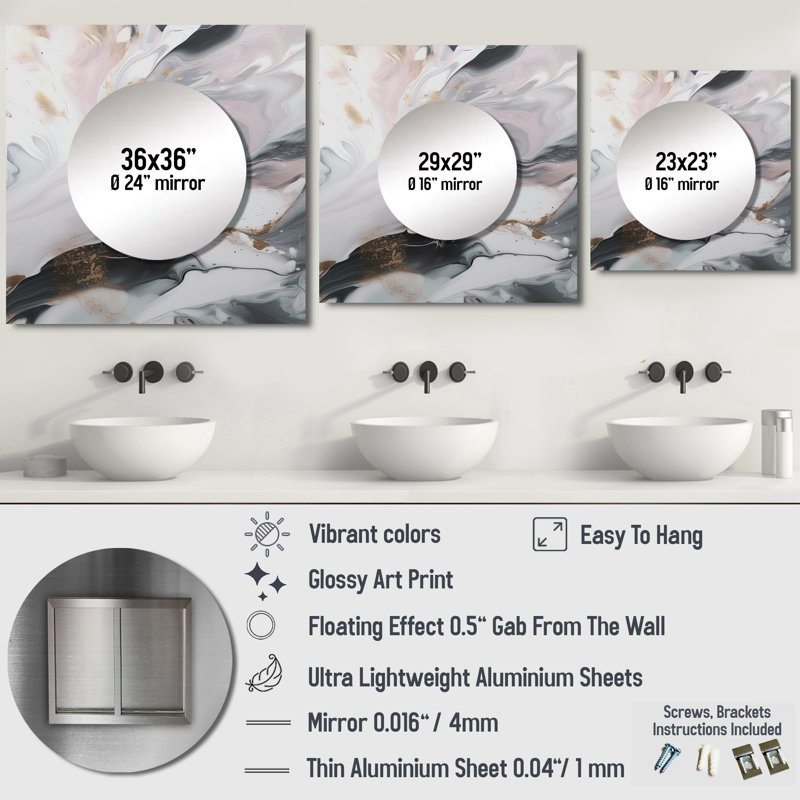 Giffie - Abstract Marble Large Square Mirror Wall Decor For Bedroom, 29" x 29"