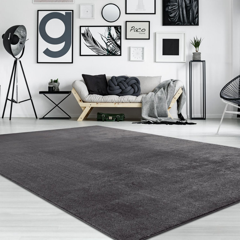 Soft Area Rug In Anthracite Cozy Low-Pile Rug Anti-Slip Solid Color Washable, Rectangle 5'3" x 7'3"
