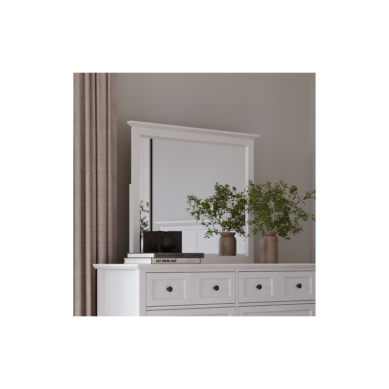 Monza Wood Rectangle Wall Mirror, Snowfall White