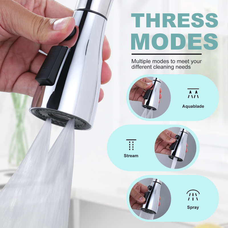 Chrome 3-Function Kitchen Faucet Spray Head with 9 Adapters