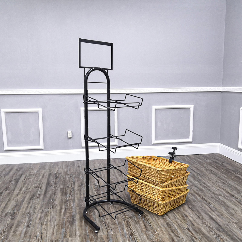 4 Tier Basket Stand, Sign Clips Wicker - Black