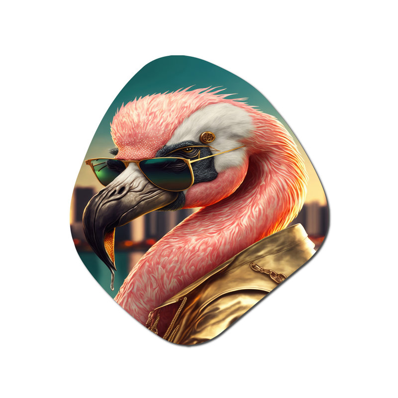 Luken - Flamingo Gangster Mafia nébuleuse en forme de décoration murale irrégulière en métal, H 28 po x l 25 po
