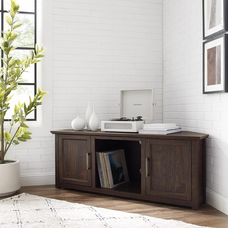 Camden Corner TV Stand For Large Tvs, Entertainment Centre With Adjustable Shelves And Cable Management, Rustic Dark Walnut Design
