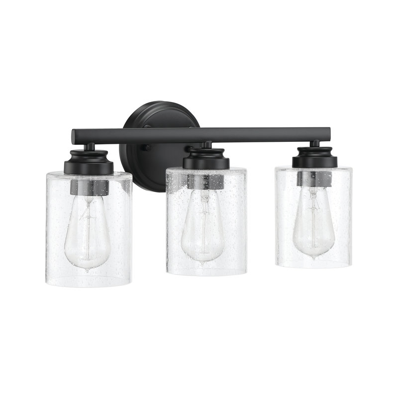 3 - Light Dimmable Vanity Light, Flat Black, Clear Seeded