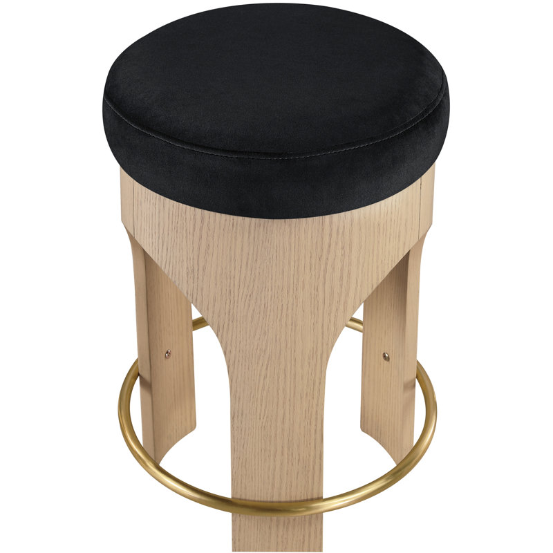 Tabouret de comptoir rembourré en velours Bocceli, Velours noir, Naturel