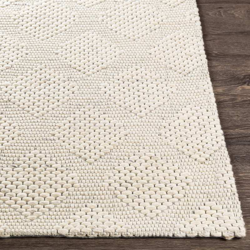 Tapis de zone crème fait main géométrique à tissage plat laine Xan, Rectangle 8 pi 10 po x 12 pi