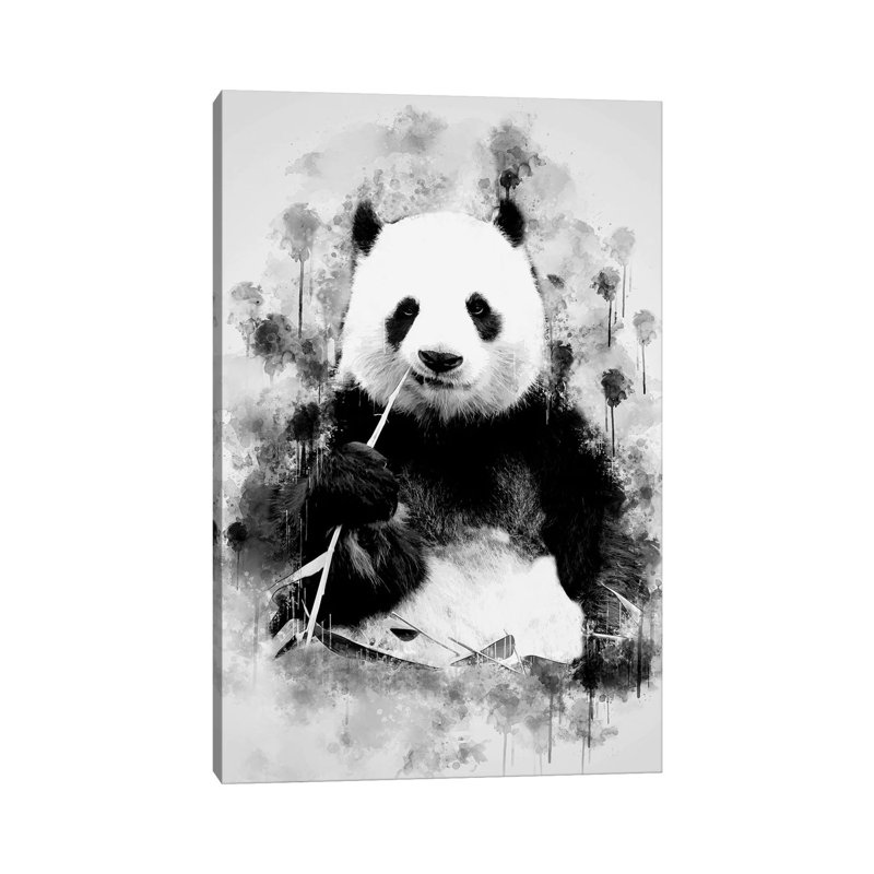 Panda In Black And White by Cornel Vlad - Wrapped Canvas Painting, 66.04 cm H x 45.72 cm W