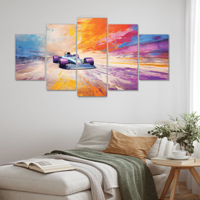 Colorful Formula Car Race Track II - Race Tracks Multipanel Wall Art Canvas