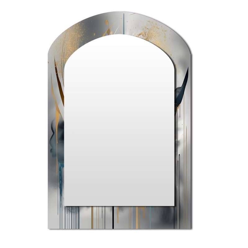 Abstract Shapes And Infinity Lines III - Abstract Shapes Asymmetrical Large Mirror, Modern Arch Decorative Wall Mirror, Printed Metal Art