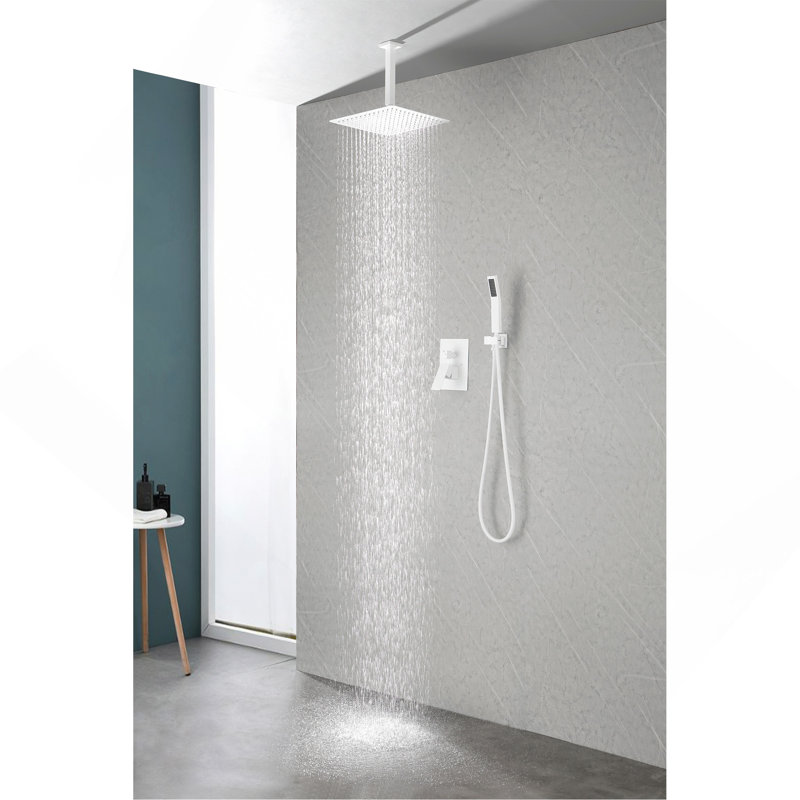 Rain Shower Head High Pressure Rainfall Showerhead Water Saving, White